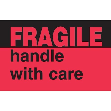 Decker Tape Products Label, DL1769, FRAGILE HANDLE WITH CARE, 3" X 5" DL1769